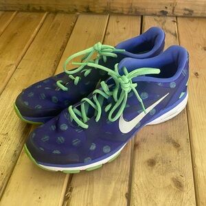 Nike Dual Fusion Trainer Running Shoes Blue Green Polka Dot Women's size 11